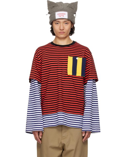 メンズ Charles Jeffrey レッド Patch Long Sleeve 2-In-1 Tシャツ Red