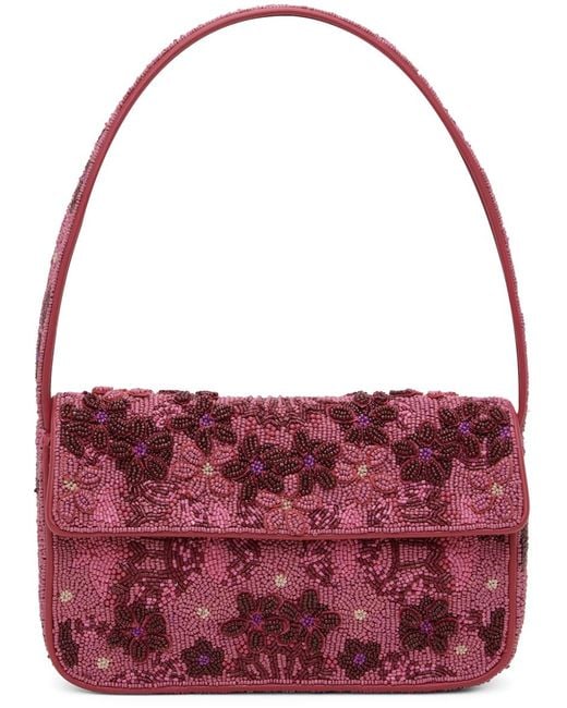 Staud Red Pink Tommy Beaded Bag