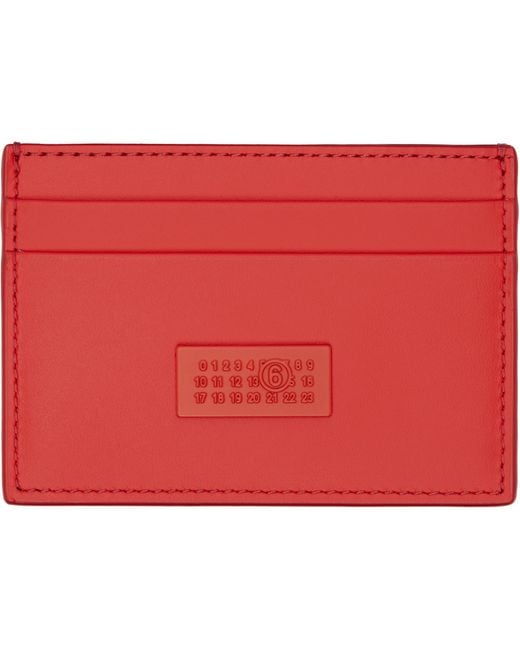 MM6 by Maison Margiela Red Numeric Leather Card Holder for men