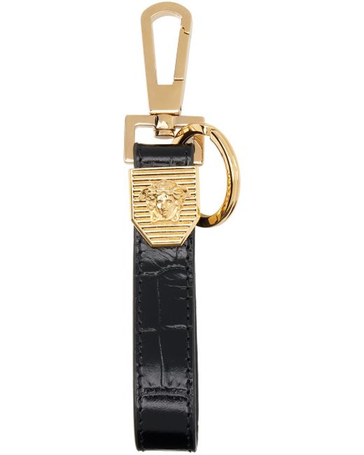 Porte-clés noir en cuir gaufré façon croco Versace pour homme en coloris Black