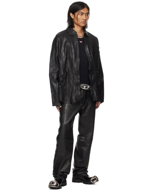 DIESEL Black L-mart-a Leather Jacket for men