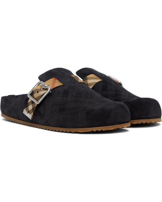 メンズ Burberry ブラック Urchin チェック スエード クロッグ Black
