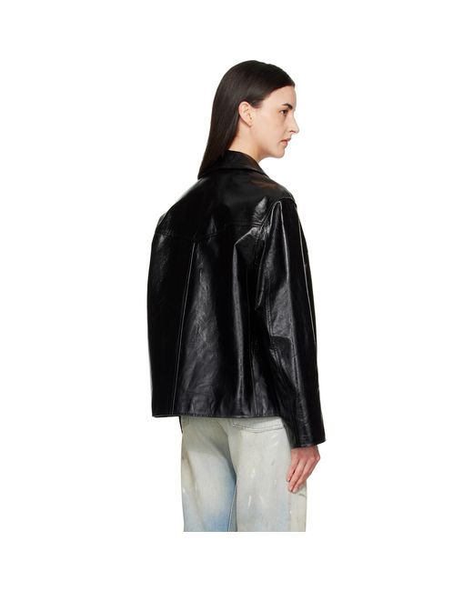 Commission Black Curve Flap Leather Jacket