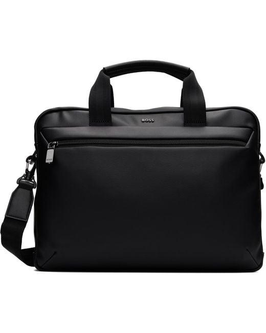 Boss Black Grained Faux-Leather Briefcase for men
