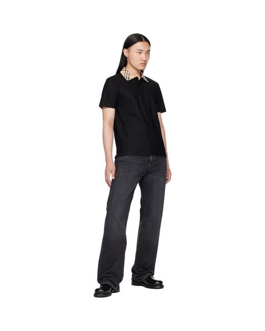 Burberry Black Check Collar Cotton Polo for men