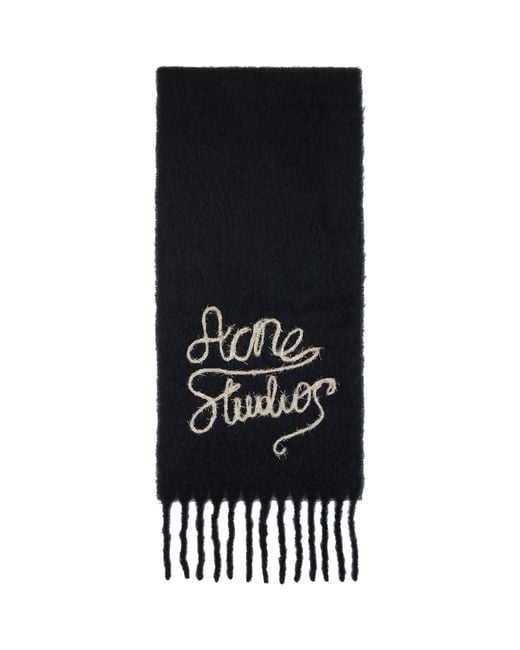 Acne Black Wool Logo Scarf