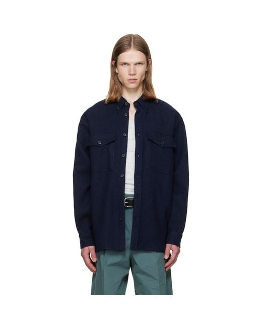 Dries Van Noten Blue Wool Overshirt for men