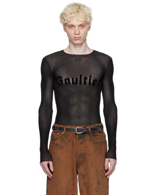 Jean Paul Gaultier Black Flocked Long Sleeve T-shirt for men