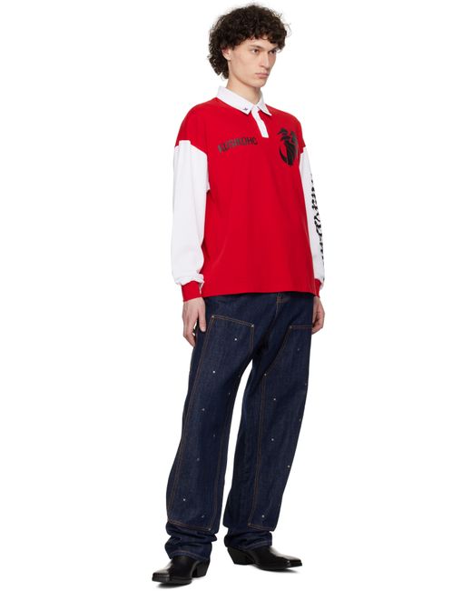 Kusikohc Red Rugby Long Sleeve Polo for men