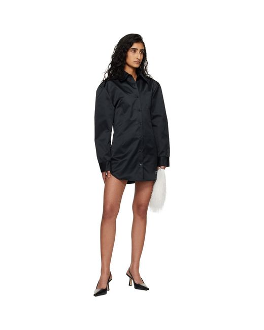 Frankie Shop Black Akita Satin Cinched Shirt Minidress