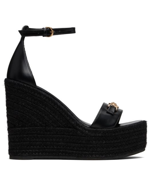Versace Black Medusa '95 Leather Wedge Sandals