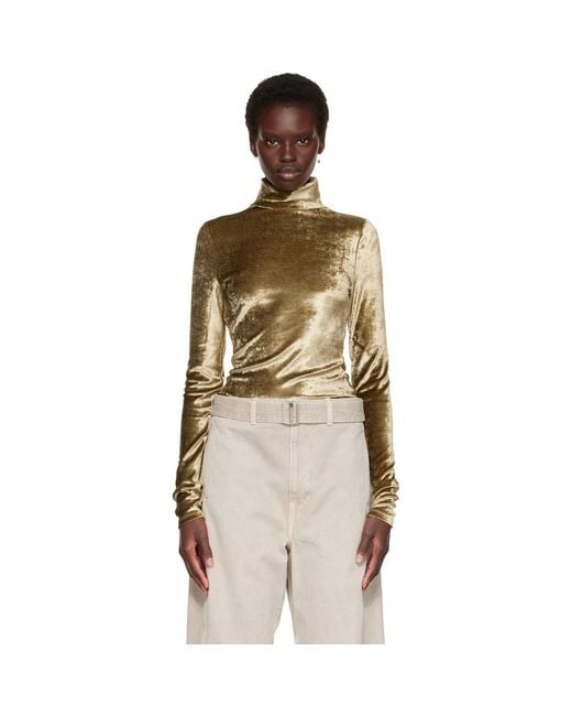 Lemaire Metallic Khaki Fitted Stand Collar Turtleneck