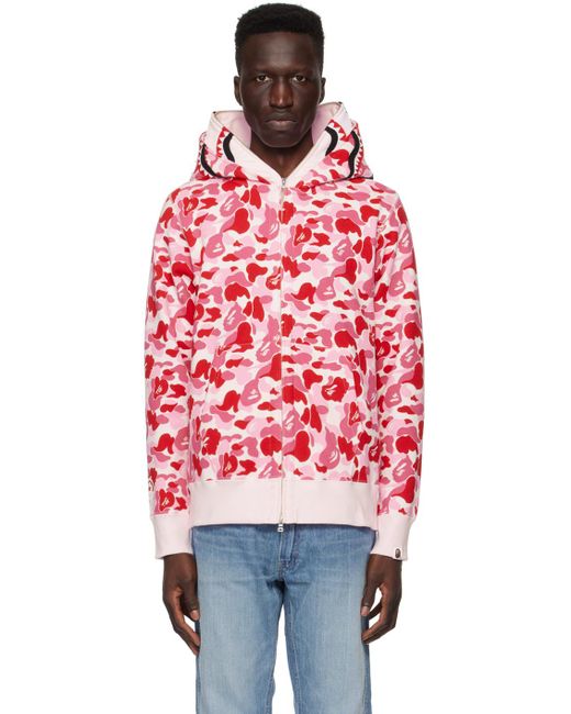A Bathing Ape Red Abc Camo Double Shark Hoodie for men