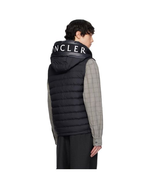 Moncler Black Bourget Hooded Down Vest for men