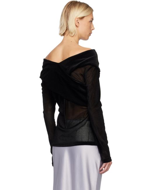 Anna Sui Black Velvet Mesh Off The Shoulder Top