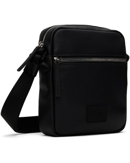 HUGO Black Faux-leather Reporter Logo Patch Bag for men