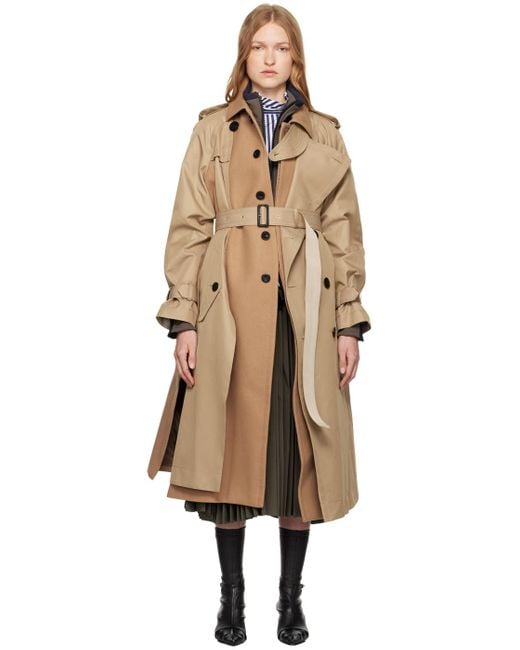 Sacai Black Cotton & Wool Trench Coat