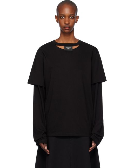 Pushbutton Black Sleeve Layered Jersey T-Shirt