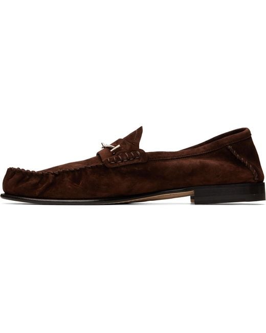 Tom Ford Brown Suede Double T Hardware Ripley Loafers for men