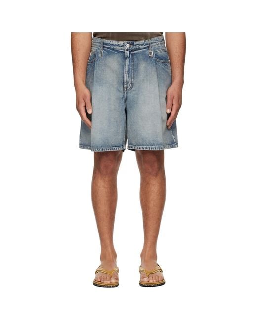 Wooyoungmi Blue One Tuck Denim Shorts for men