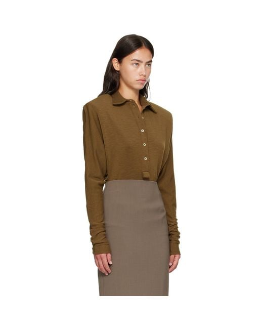 Mugler Brown Khaki Batsleeves Polo Bodysuit