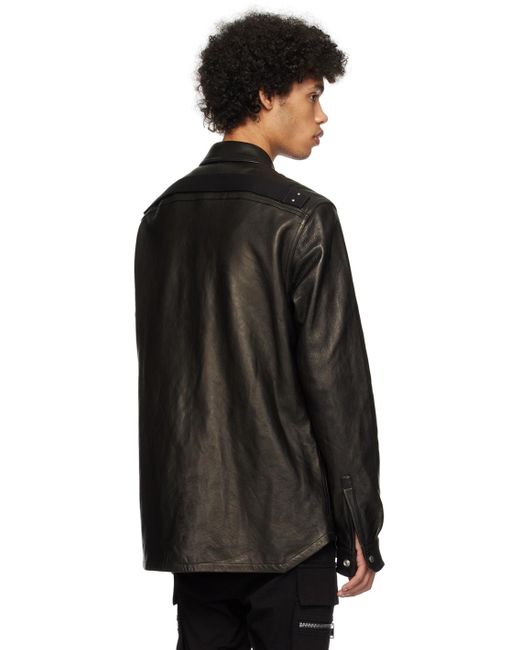 Rick Owens Black Waxed Leather Jacket for men