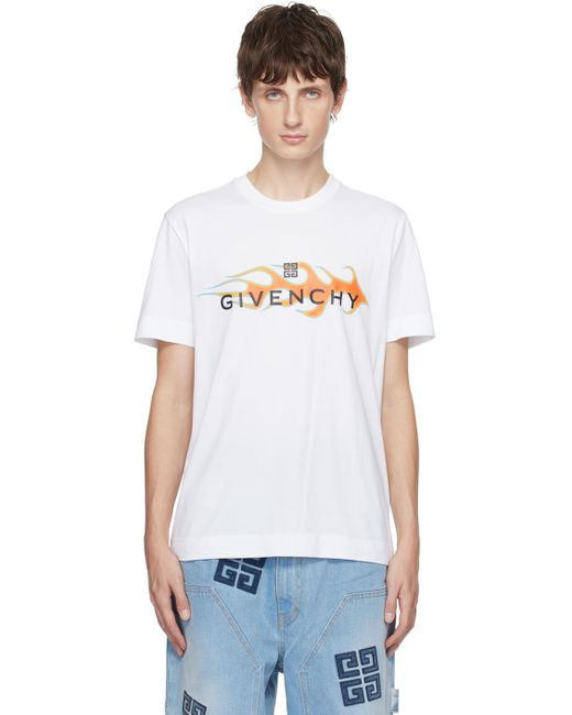 メンズ Givenchy ホワイト Flames Tシャツ White