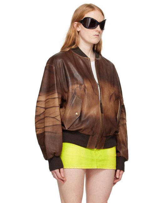 Acne Multicolor Brown Relaxed Fit Leather Bomber Jacket