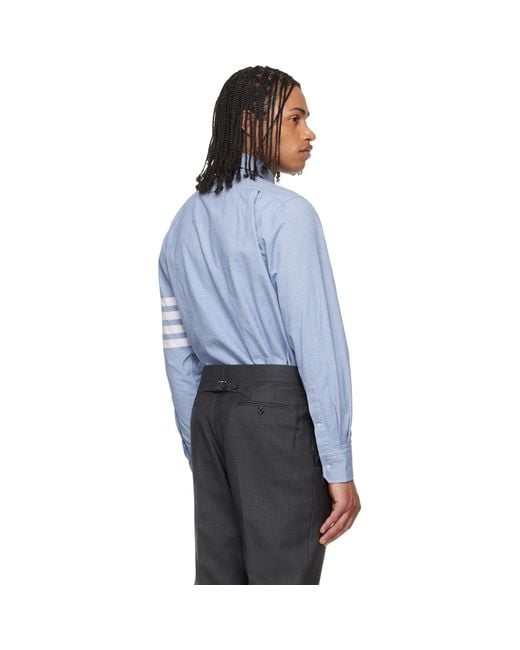 Thom Browne Blue Flannel 4-Bar Shirt for men