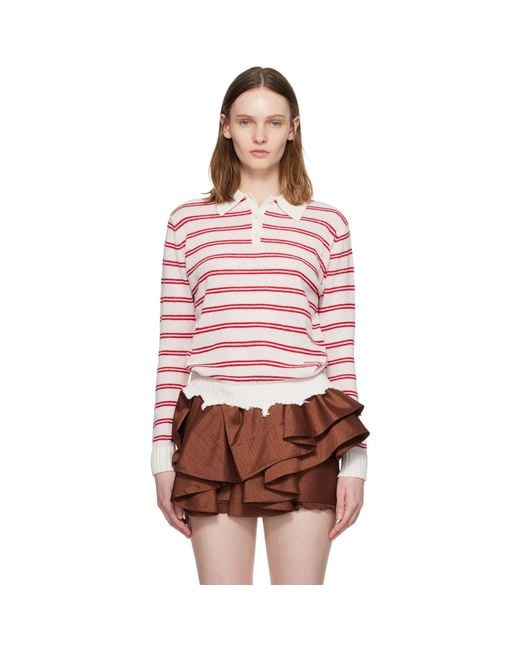 ShuShu/Tong Red Off- & Striped Long-Sleeve Knit Polo