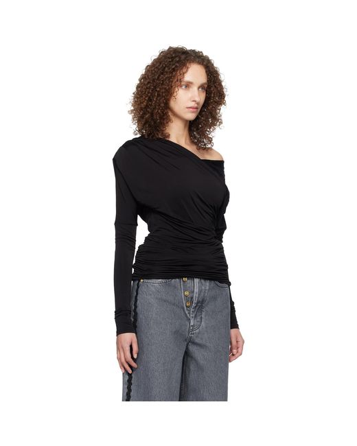 Ganni Black Shiny Jersey Ruched Top