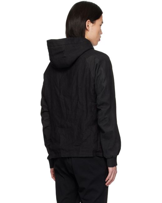 DEVOA Black Hooded Leather Jacket for men