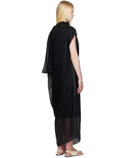 Carven Black Sheer Scarf Organdie Maxi Dress