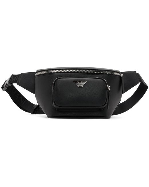 Emporio Armani Black Eagle Plate Belt Bag for men