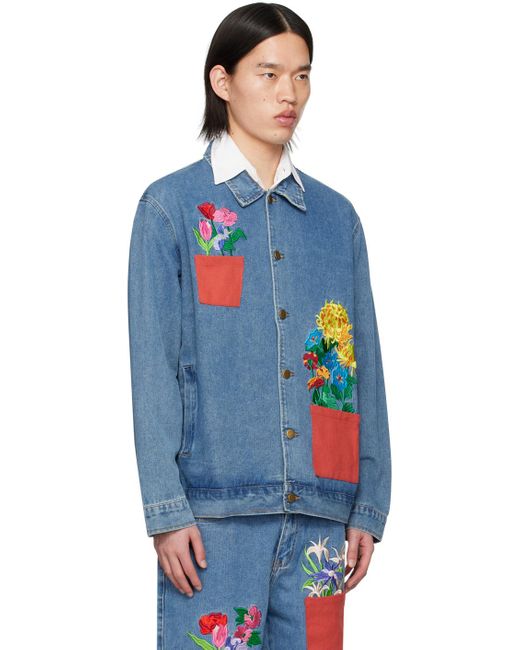 Kidsuper Blue Embroidered Denim Jacket for men