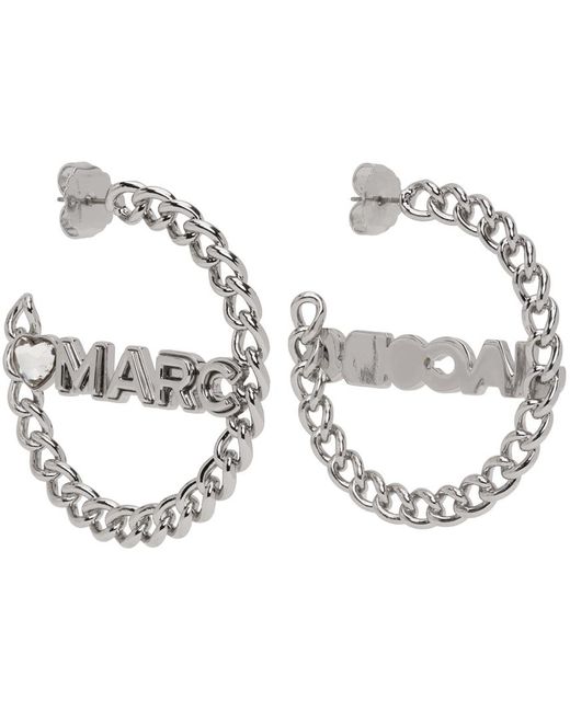 Marc Jacobs Black Silver 'the Charmed Chain' Hoop Earrings