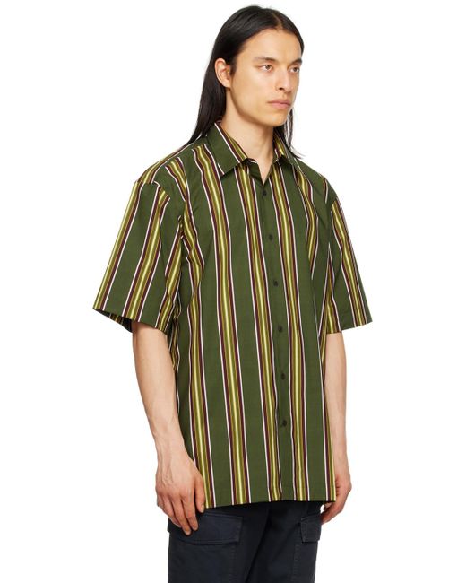 Dries Van Noten Green Khaki Striped Shirt for men