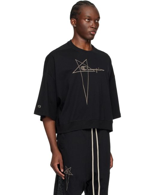 Rick Owens Black Champion Edition Tommy Cropped T-Shirt for men