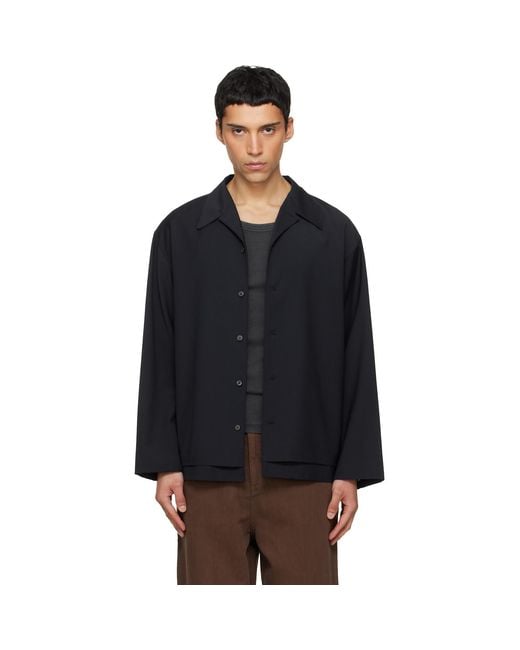 LE17SEPTEMBRE Black Double-Layered Open Collar Shirt for men