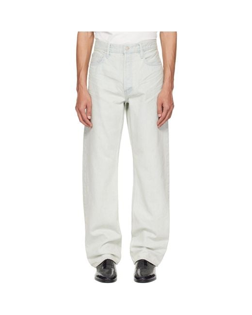 Fear Of God Gray Bleach Washed Denim Straight 5 Pocket Jeans for men