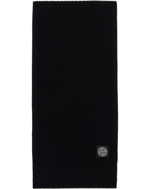 メンズ Stone Island ブラック ロゴパッチ ニット マフラー Black