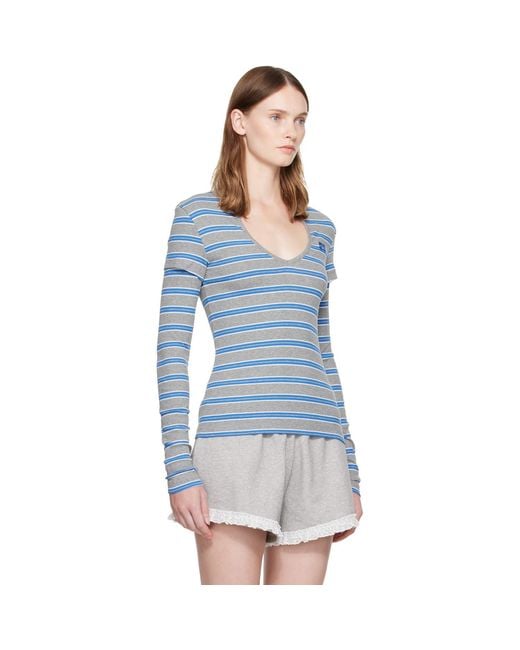 Ganni Blue Stripe Long-Sleeve T-Shirt