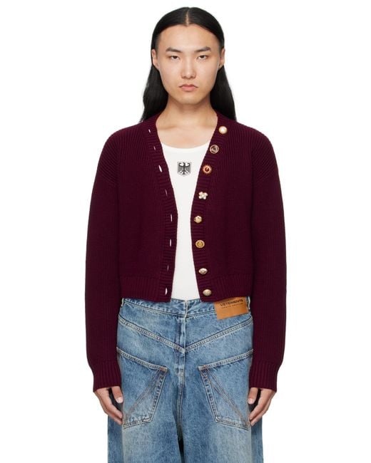 Vetements Red Burgundy Fancy Button Mini Cardigan for men