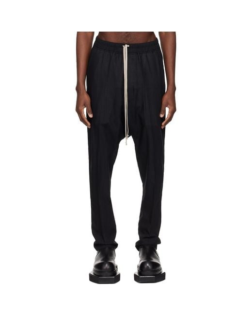 Rick Owens Black Temple Drawstring Slim Long Trousers for men
