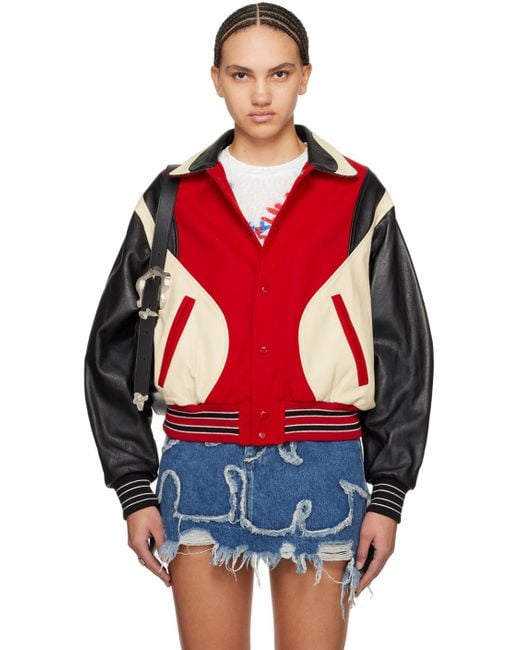 ANDERSSON BELL Red Robyn Leather Bomber Jacket
