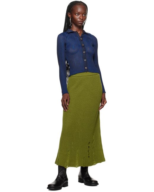 Song For The Mute Green Distressed Midi Skirt
