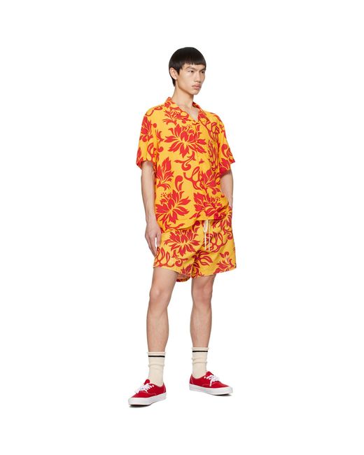 ERL Orange Yellow Graphic Shorts for men