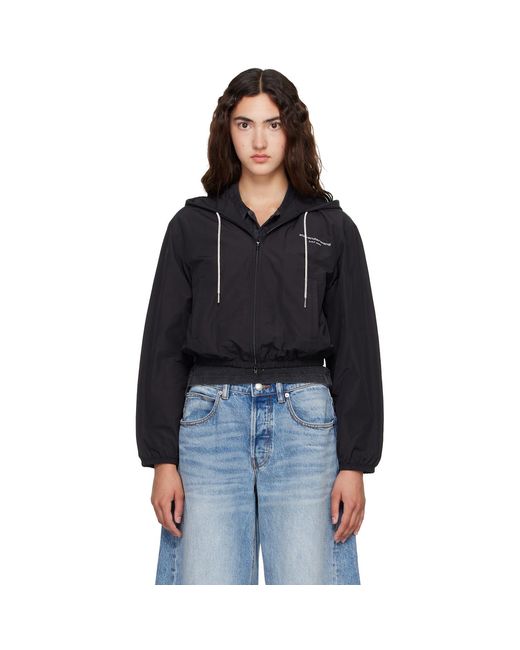 Alexander Wang Black Crystal Hotfix Drawcord Cropped Zip-Up Hoodie