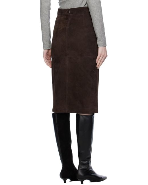 Totême  Black Toteme Brown Paneled Leather Midi Skirt