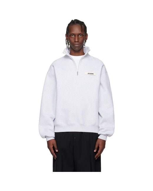 Jacquemus White 'The Gros Grain Zipped-Rollneck' Sweatshirt for men